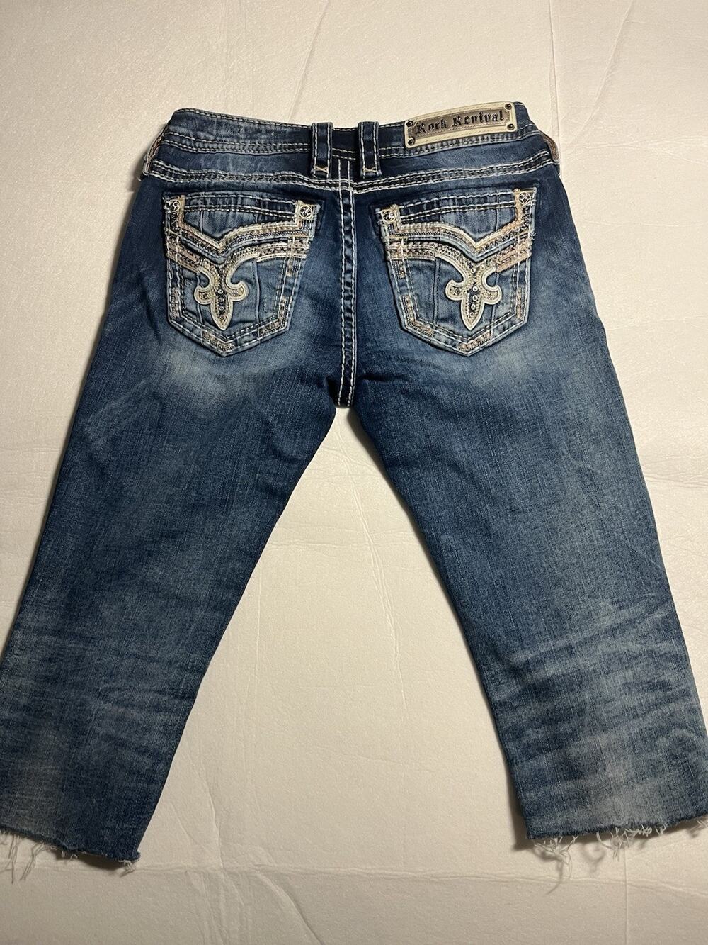 Rock Revival Codee Women’s Jeans Size 27 Boot Cut Distressed Cropped Rhinestone